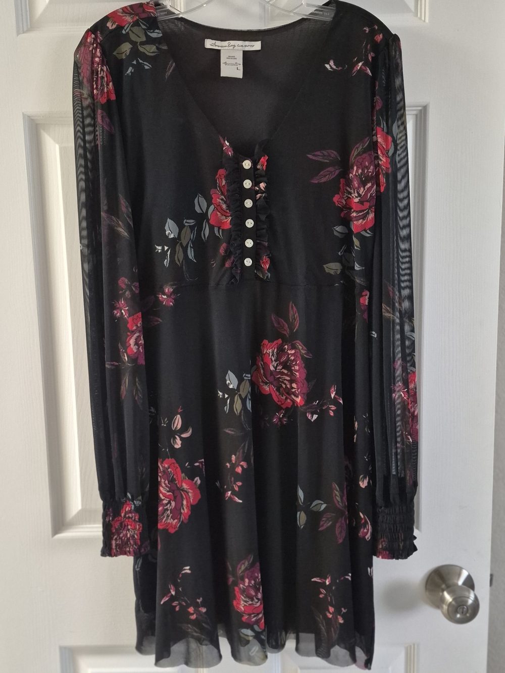 American Rag Black Floral Mini  Sleeve Dress - Size Large